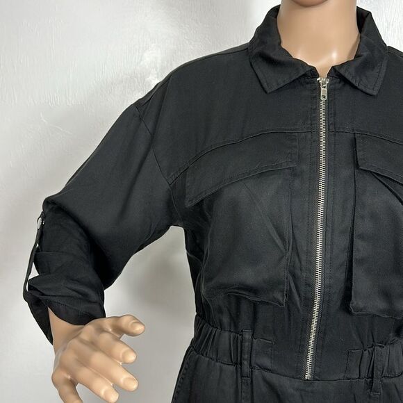 Bohme Black Roll Tab Sleeve Elastic Waist Utility Dress Size S - Picture 2 of 10